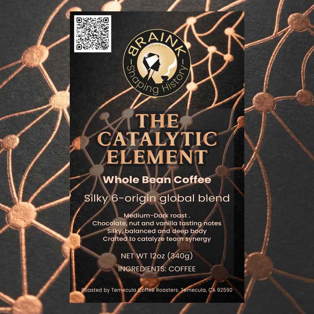BrainK specialty coffee label details called the Catalytic element