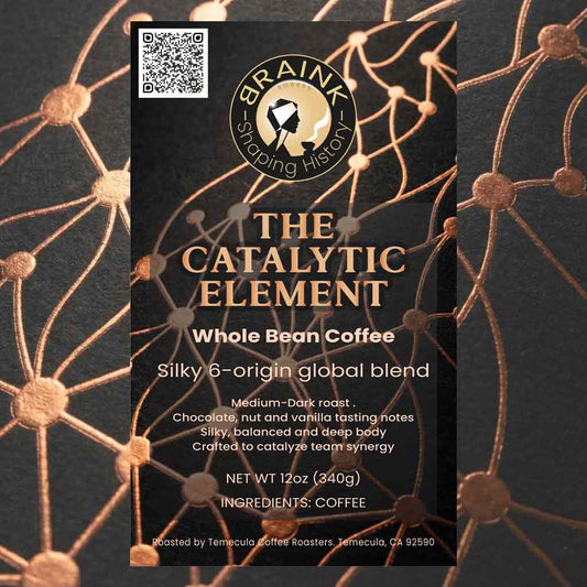BrainK specialty coffee label details called the Catalytic element